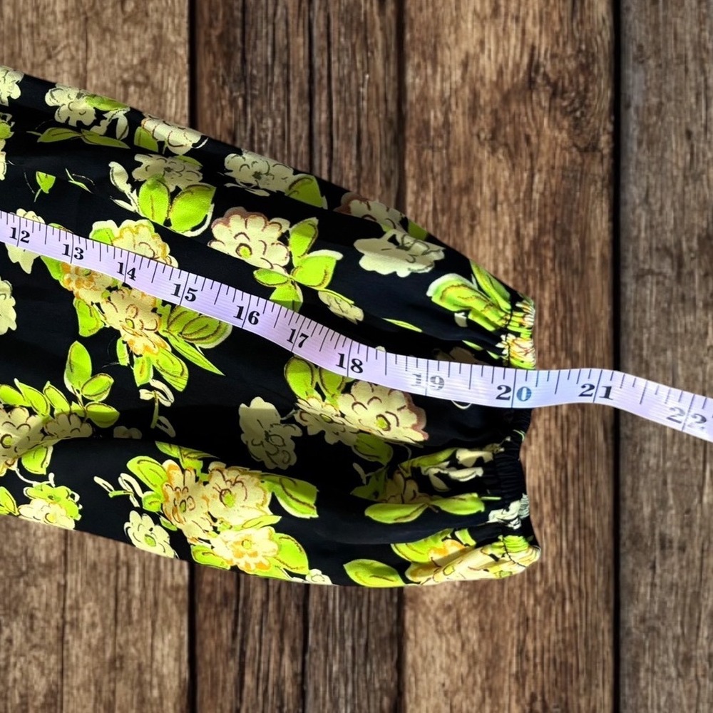 MNG Mango Floral Crop Top Black Lime Green Balloon Sleeve Cottagecore Fairy Boho - Picture 5 of 15